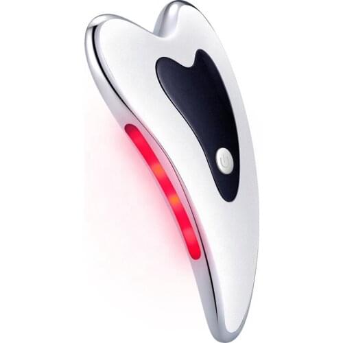 Heated Vibrating Facial Massager Electric Gua Sha Board Red Blue Light Therapy Scraping Plate Face Lifting Slimming