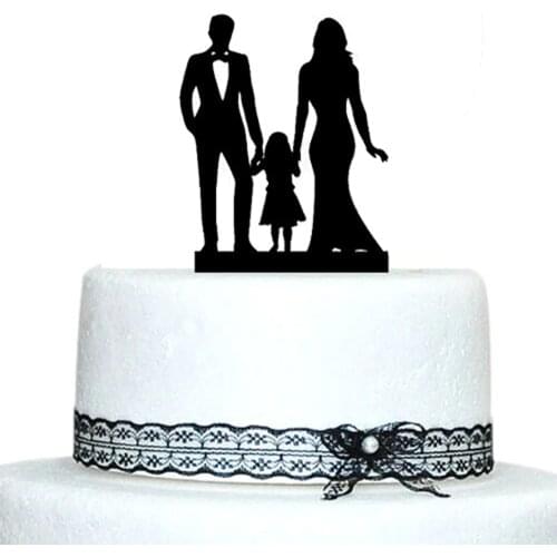 Family Wedding Cake Topper Silhouette With Girl, Bride And Groom Cake topper Coconut Hats Wedding Party Cake Decoration Supplies
