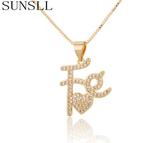 SUNSLL New Arrival Rose Gold Copper Letter&Heart Pendant Necklace White Cubic Zircon For Women Fashion Jewelry Party Sweet Gift