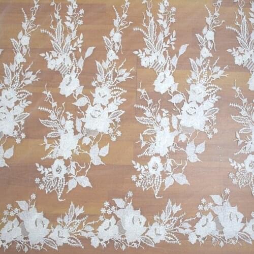 High Quality White Wedding 3d Flower African Fabrics Elegant Bridal Lace French Embroidered Tulle HY0782
