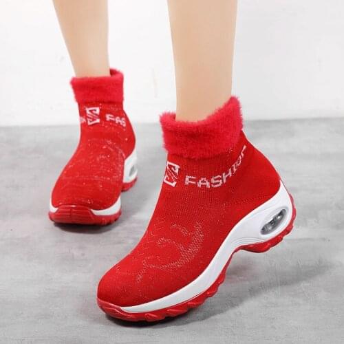 Womens boots Plush sock boots Ladies casual boots Platform mesh boots winter boots High-quality warm mid-calf snow boots 2021