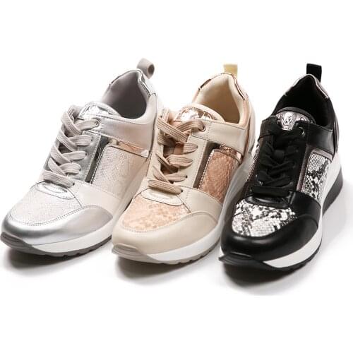 BENDI 2020 New Casual Shoes Women Sneakers Fashion High Sole Classic Retro Snake Skin Pattern Lace Up Low Top Shoes