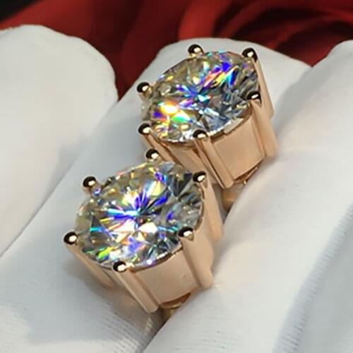 10K White Gold Stud Earrings Women Wedding Anniversary Engagement Party Round Moissanite Diamond Elegant Trendy Romantic