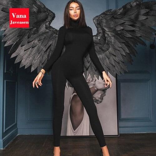 Vana Javeasen Turtleneck Long Sleeve Jumpsuits Women Sexy Slim Fitness Rompers Woman High Quality Milk Silk One-piece