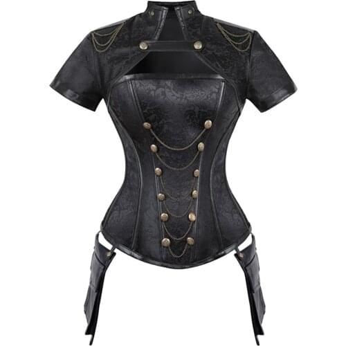 Womens Vintage Steampunk Spiral Steel Boned Overbust Corset with Shawl Court Bustier Waist Training Corselet Punk Top