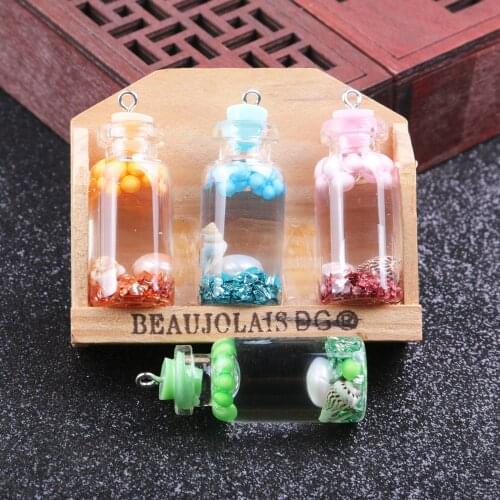 10pcs Drifting Bottle Pendant Colorful Conch Shell Transparent Glass for Charms Jewelry Making DIY Necklace Earrings Accessories