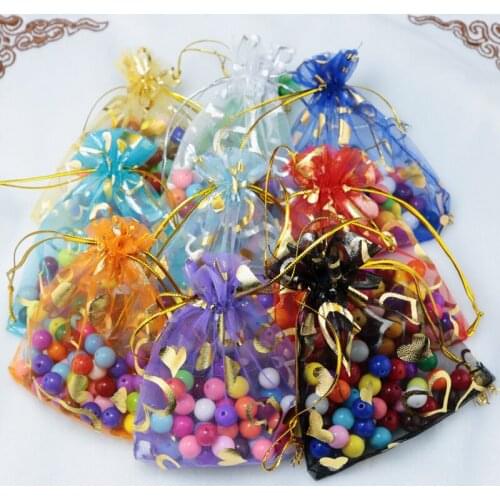 100pcs 13x18cm Heart Organza gift bags Random Mixed color Drawable Organza Bags Wedding Christmas Gift Bags free shipping