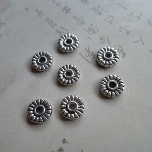 100pcs/lot Wholesale Tibetan Silver Beads Spacer 6mm Round Handmade Wheel Septum Charms For Bracelets Earrings DIY Jewelry Make