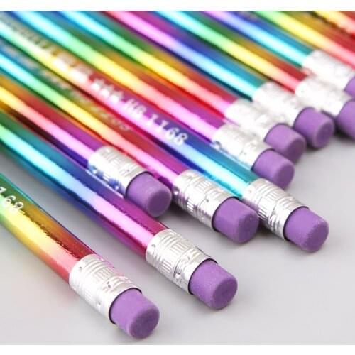 12Pcs Rainbow Pencil Wood Environmental Protection Bright Color HB Drawing Painting Pencils School Office Writing Pen 4X7E