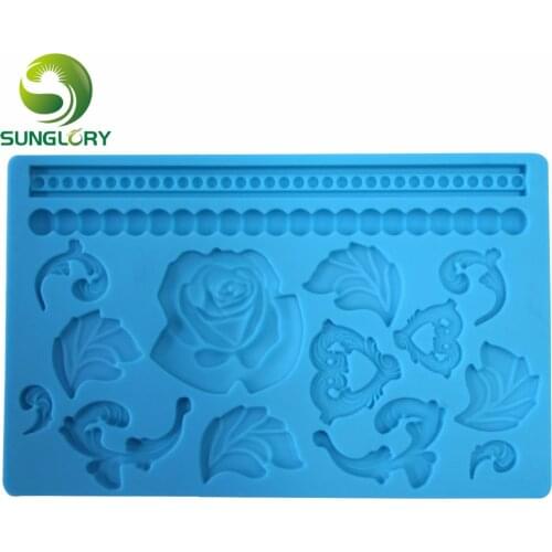 Fondant 3D Silicone Mold Baroc Lace Flowers Shaped Cake Mold Cake Decorating Tools Gum Paste Moldes De Silicona Color Blue