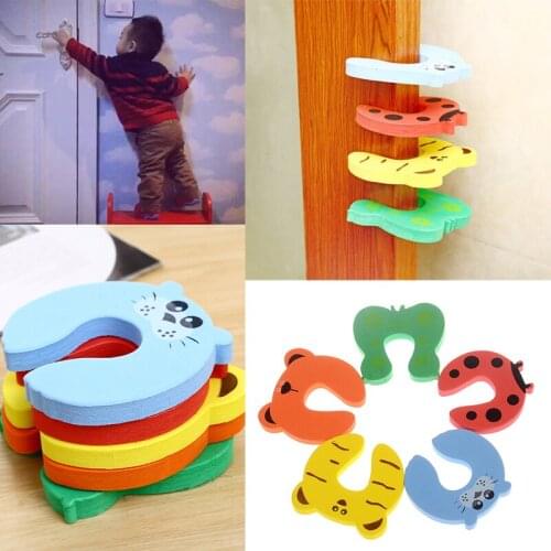 5pcs Children Safety Cartoon Door Clamp Pinch Hand Security Stopper Cute Animal Baby Safety Door Stopper Clip Security