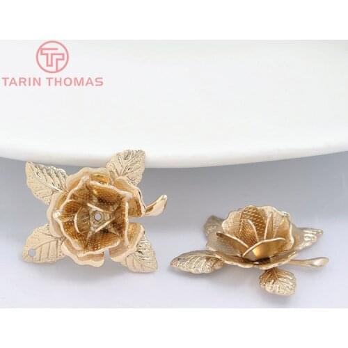 6PCS 21x18MM 24K Champagne Gold Color Plated Brass 3D Flower Spacers High Quality Diy Jewelry Accessories