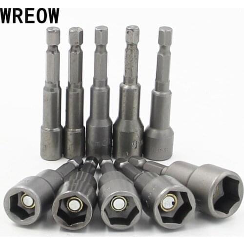 8pcs/10pcs 1/4" 6mm-15mm Professional Magnetic Nut Driver Set Hex Shank Electric Screwdriver Socket Adapter Bit W/Magnet
