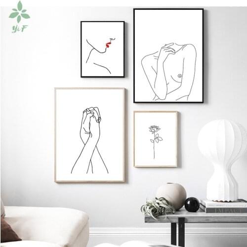 Modern Nordic Style Canvas Oil Abstract Figure Line Drawing Body Hand Can For Home Wall Decorate
