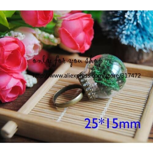 Freeshipping! 100sets/Lot 25*15mm glass vial & antique bronze ring setting DIY glass bubble global finger ring