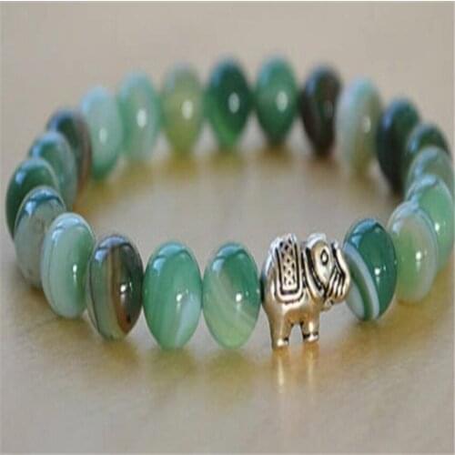 8mm Green striped agate Gemstone Mala bracelet Lucky Handmade Unisex Buddhism Bead Spirituality Gemstone Tibet silver energy