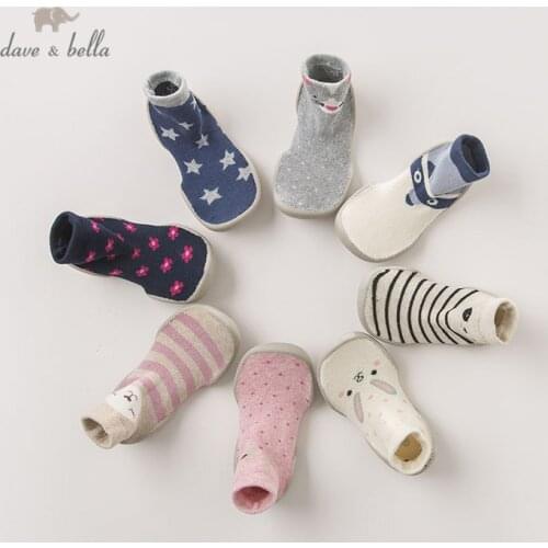 DB6436 Dave Bella autumn unisex cartoon toddler shoes soft bottom for newborn fashion baby socks with rubber children shoes