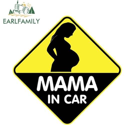 EARLFAMILY 12cm x 12cm MAMA IN CAR Car Stickers Pregnant Driver Vinyl Waterproof Warning Mark Reflective Decal Motorcycle Parts
