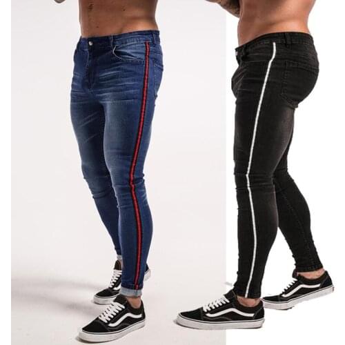 European and American mens fashion knee hole zipper small foot hole burst denim pants