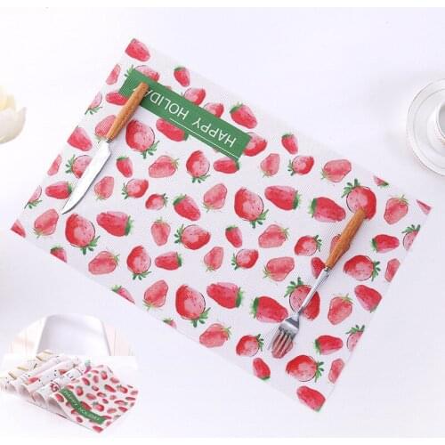Ins Strawberry Fruit Printed Placemat PVC Table Mat Strawberry Fruit Flower Insulation Mat Anti Scalding lovely Refreshing