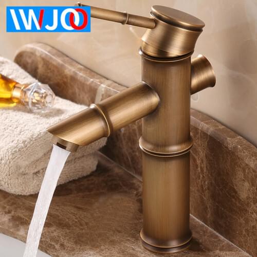 Bathroom Faucet Brass Basin Faucets Retro Luxury Tap Tall Bamboo Hot Cold Water with Two Pipes Kitchen Garden Water Mixer Taps