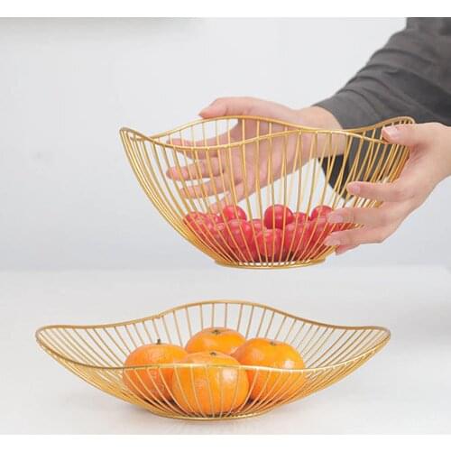 Ruffle Rim Metal Storage Basket Scandinavian Golden Fruit Bread Iron Basket Simple Desktop Sundries Organizer Basket