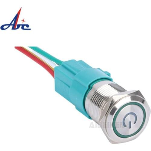 12/16/19/22mm Metal Push Button Switch Power Button Waterproof Flat Circular Button LED light Self-Lock Button 5 5v 12v 24v 220v