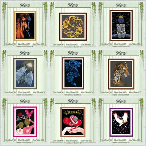 Horse Dragon tiger wolf lovers ring diy painting counted black canvas DMC 11CT 14CT kits Cross Stitch embroidery needlework Sets