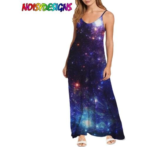 NONOISYDESIGNS 2021 Sexy Lady Womens Starry Night Galaxy Printed Summer Beach Dress Long Maxi Sundress Vestidos Largos Verano