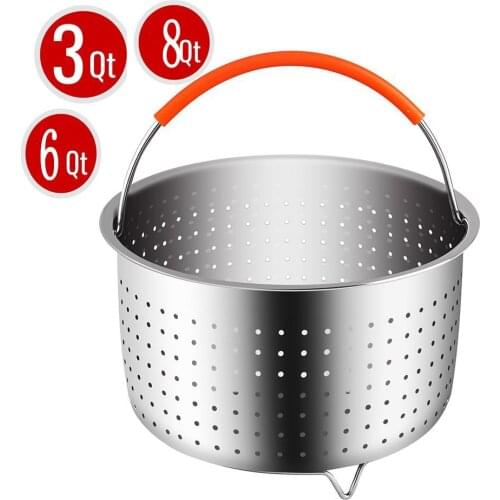 304 Stainless Steel Steamer Basket Instant Pot Accessories for 3/6/8 Qt Instant Pot Pressure Cooker with Silicone Covered Handle