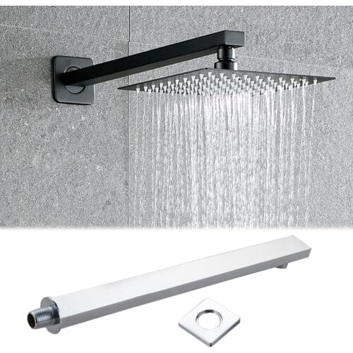 RecabLeght Bath 45cm Shower Arm Square Wall Mounted 35cm Shower Arm Black Brass Extension Tube Bathroom Pipe Accessories 1pcs
