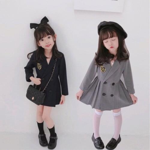 Girls JK Uniform Dress Spring Autumn Baby Children Sweet Double Breasted Long-sleeved Pleated Dress Kids Fashion Clothes