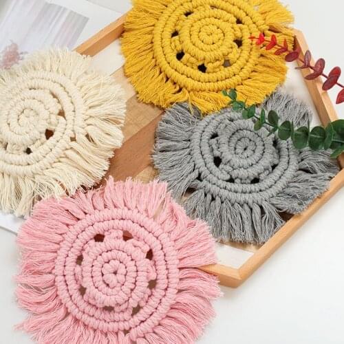 Braided Table Mat Cup Coasters Hand-Woven Tapestry Macrame Wall Hanging Boho Decor Home Decoration For Office Apartment Bar