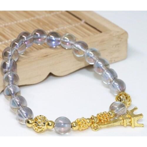 Paris Tower pendant 8mm electroplate purple crystal glass original design women bracelets gold-color diy jewelry 7.5inch B2147