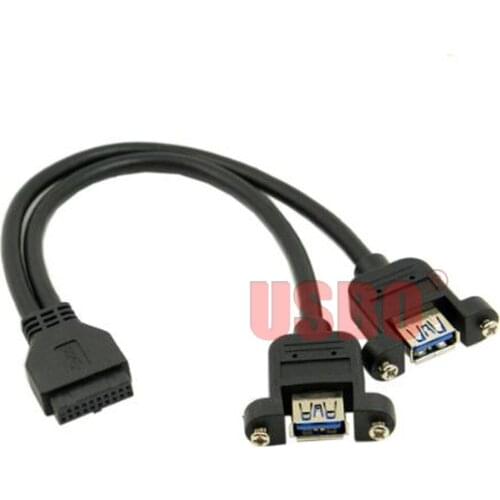 Supply Black 25cm USB3.0 data cable one-into-two motherboard 20 Pin male to female 2 USB3.0 convertor cable with/without screw