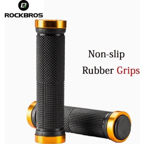ROCKBROS Rubber Mountain Bicycle Handle Grips Particle Anti-Skid MTB Bike Handlebar With Bar End Cover Aluminum Ring Lock Fixing