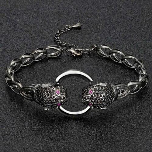 Zlxgirl luxury brand Two leopard head shape animal bracelet for mens bridal jewelry fine zircon gold bracelet women bangle