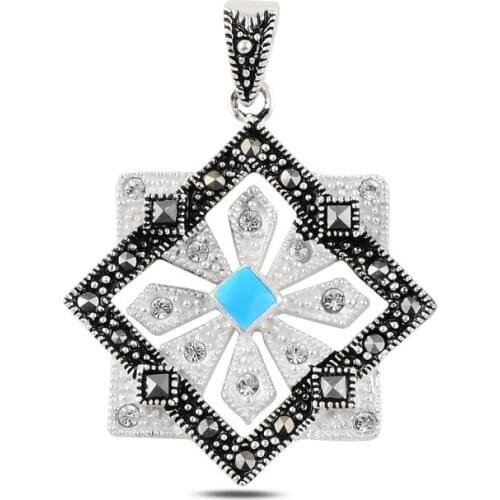Silver 925 Sterling Marcasite & Zircon Crystal Pendant