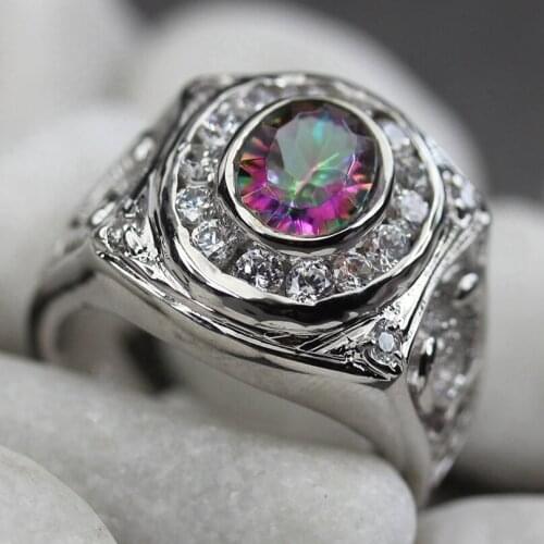 SHUNXUNZE fashion best sell Engagement rings jewelry for women Rainbow and White Cubic Zirconia Rhodium Plated R778 size 6 7 8 9