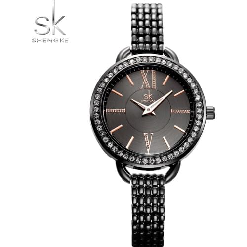 SK Jewelry Gifts For Womens Luxury Black Steel Quartz Watch Brand SHENGKE Women Watches Fashion Ladies Clock Relogio Feminino