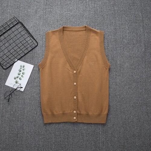 Japanese Style Student JK Knitted Sweater Vest Cardigan Spring Autumn Solid Sleeveless V-neck Single-breasted Thin Coat Female
