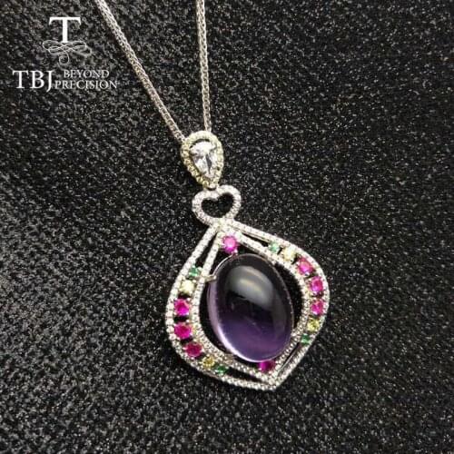 TBJ ,High quality natura gemstone jewelry,natural Brazil top color amethyst ov13*18 gemstone pendant in 925 sterling silver
