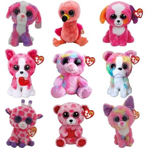 Ty Beanie Boos 6" 15 cm Big Eyes Bear Dog Series Giraffe Flamingo Cute Soft Stuffed Plush Toy Animal Doll Birthday Boy Girl Gift