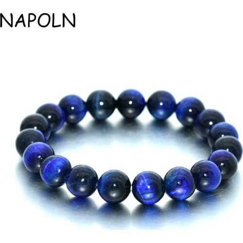 NAPOLN Blue Tiger Eye Bracelet 8MM Gem Stone Beaded Bracelet Natural Stone Bracelets For Women Men Attend Party Dropshipping