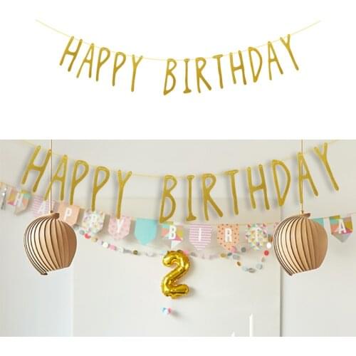 1 Set Gold Glitter Happy Birthday Banner Garland Bunting Flag For Room Home Decor Party Background Baby Shower Decor Supplies