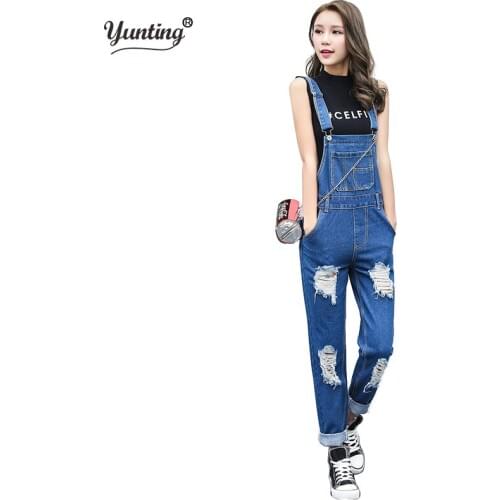 2021 Summer Womens Denim Jumpsuits Overalls Sexy Jeans Office Casual Hole Pocket Spring Loose Pants Femme