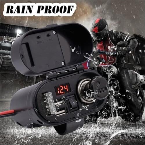 4in1Waterproof Dual Usb Car Cigarette Lighter Motorcycle Voltmeter With Clock Multifunction Car Phone Charger Auto Power Adapter