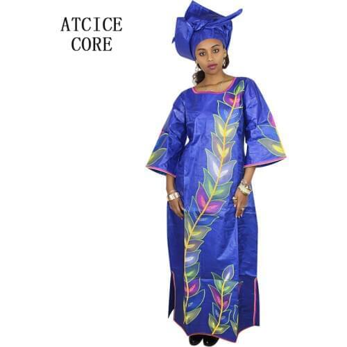 100% cotton african dresses for women African bazin riche embroidery design long dress with scarf one suit LA113