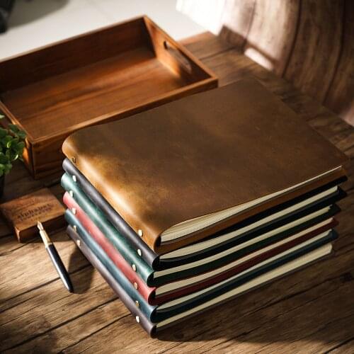 Fromthenon Cowhide Leather A4 Spiral Notebook Sketch Books Notepad Retro Loose-leaf Planner Vintage Office School Supplies