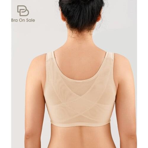 Womens Full Coverage Front Closure Wire Free Back Support Posture Bra Racerback Plus Size